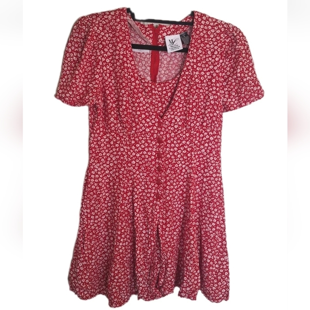 Maggie Lawrence Vintage Red White Floral Mini Dress Cottagecore Size L Petite